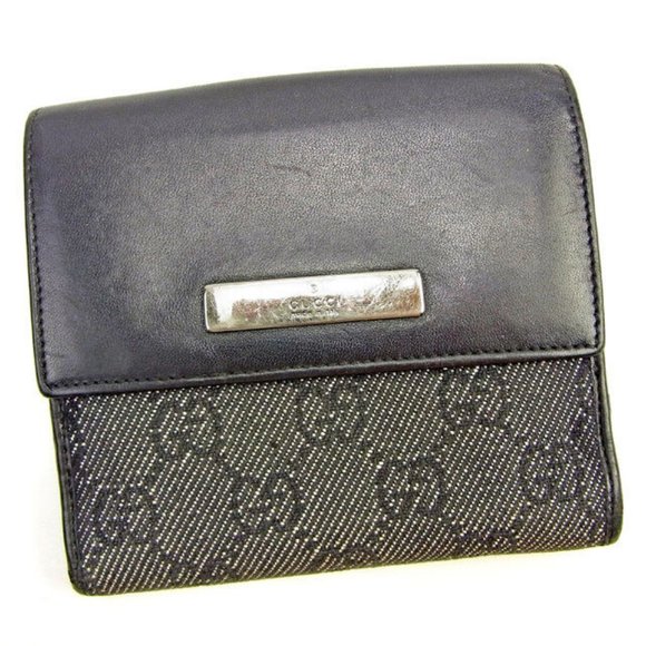 Authentic Gucci Wallet Purse GG Black Grey Woman unisexUsed